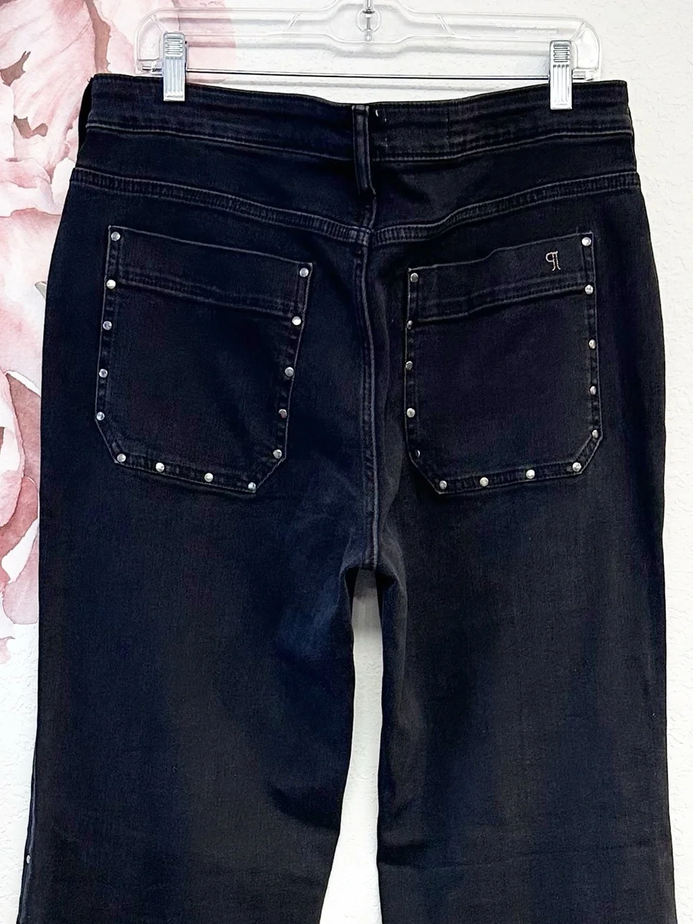 Pilcro Anthropologie The Rylan Black Studded Relax Hi Rise Flare Jeans NWT 32T - Picture 9 of 15